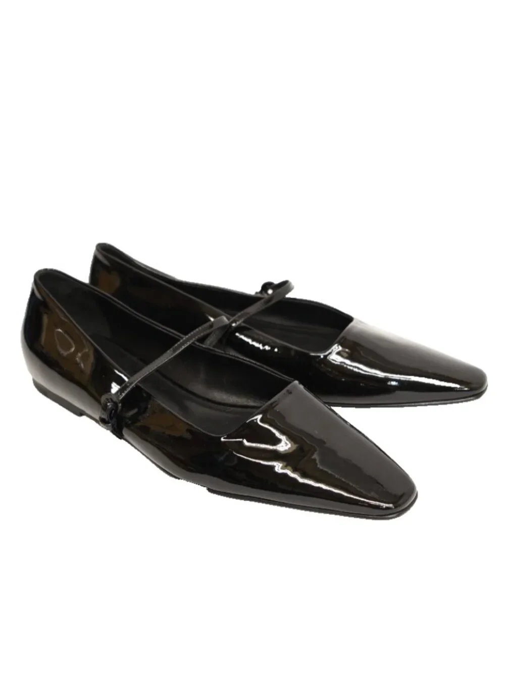 $550 DEAR FRANCES Mary Jane FLAT PATENT LEATHER BLACK POINTY SQUARE 41 (PD2)